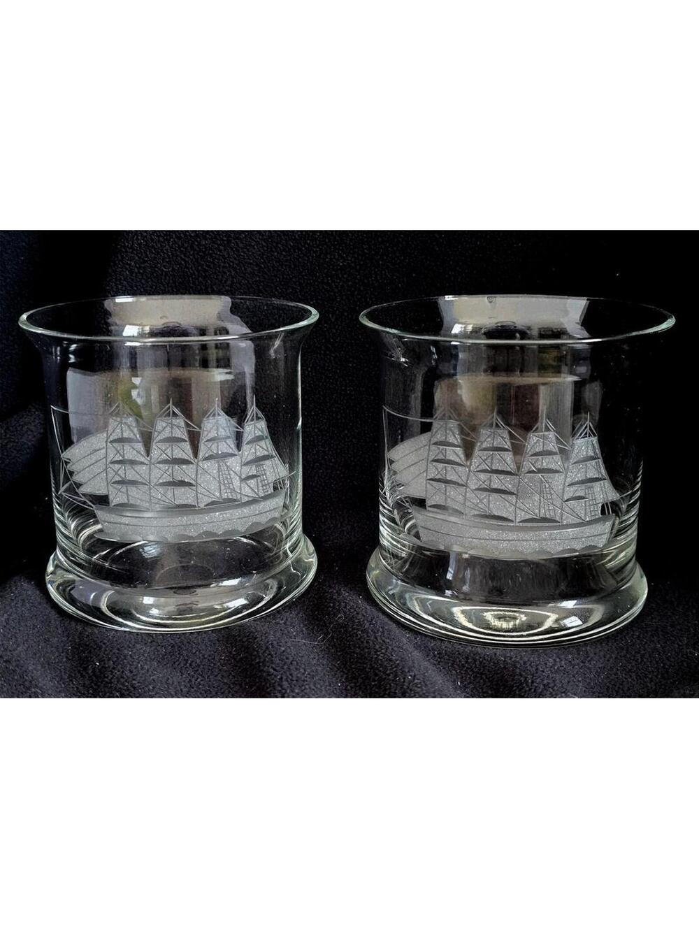 MCM Toscany "Clipper" Ship Old Fashioned Glasses Barware 13 oz Set of 2 Nautical